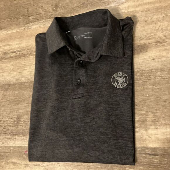 Under Armour Polo Large Heathered Brown‎ Short Sleeve Surf Club Golf Heatgear - Picture 9 of 9